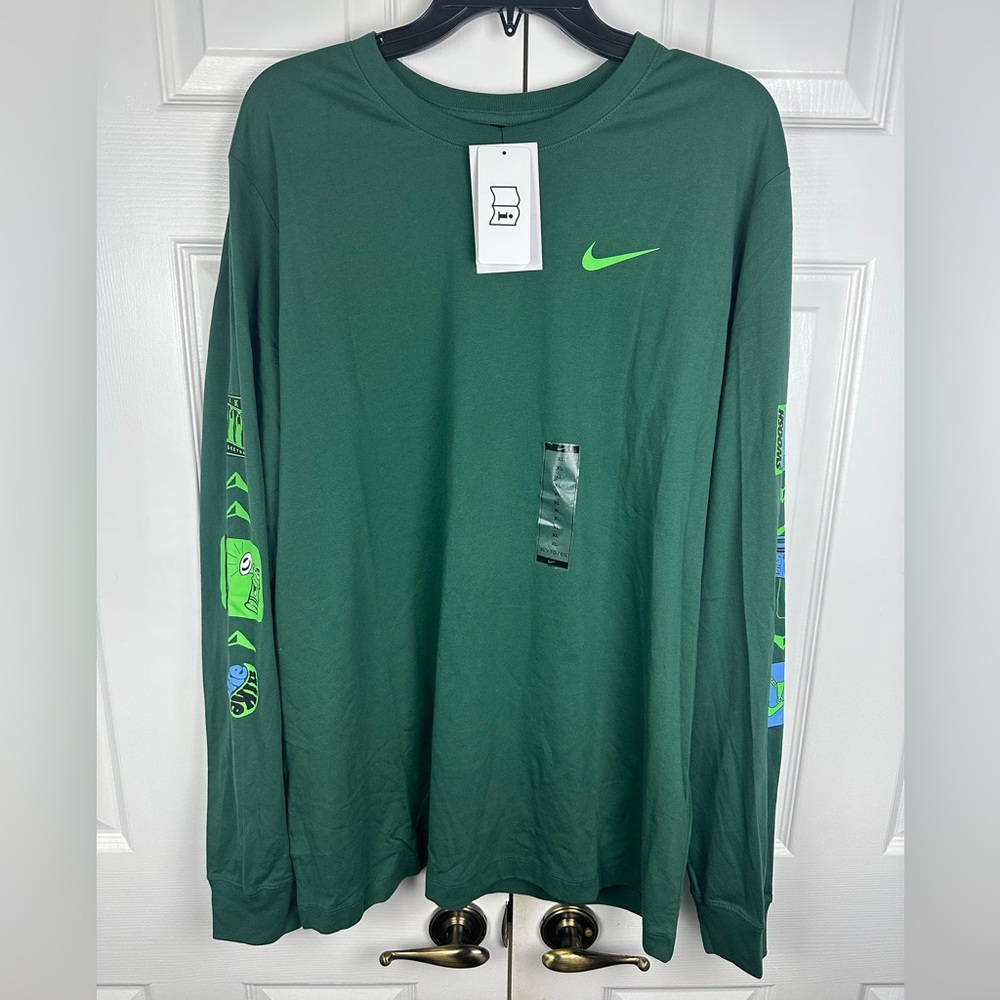 Nike Men’s XL Long Sleeve Green Cotton Basketball Shirt New with Tags DJ1584-333